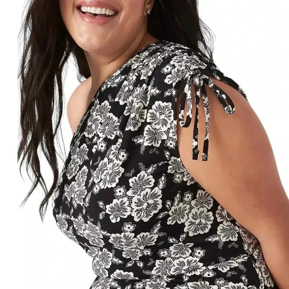LANE BRYANT Floral One-Shoulder Bodycon Dress sz 26/28 Black & Ivory Jersey Knit - Picture 2 of 8